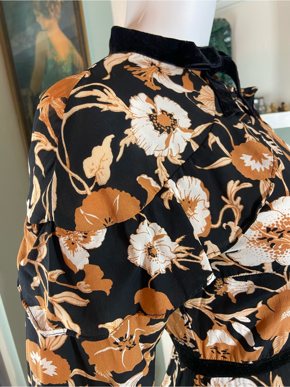 For Love & Lemons Floret Silk Blend Floral Mini Dress Long Sleeve Small S - Picture 11 of 16